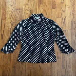 Eva Laurel New York Sheer Black with White Polka Dots Button Down Blouse Size 6